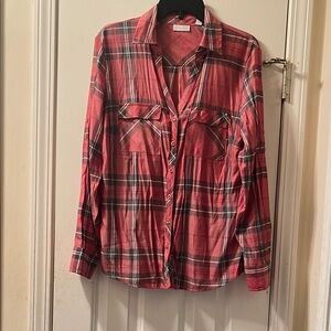 New York & Company Red Plaid Shirt